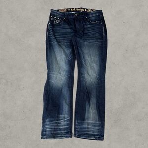 Rock Revival Jeans Mens 36x32 Blue Lowry Relaxed Straight Embroidered Grunge Y2K